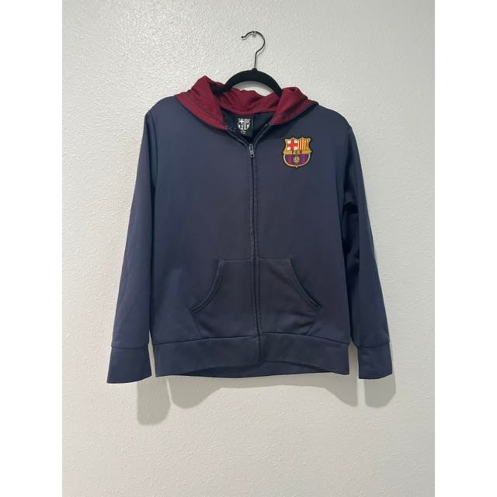 FC Barcelona Kids Navy Blue Full Zip Hoodie Track Jacket Large FCB Soccer